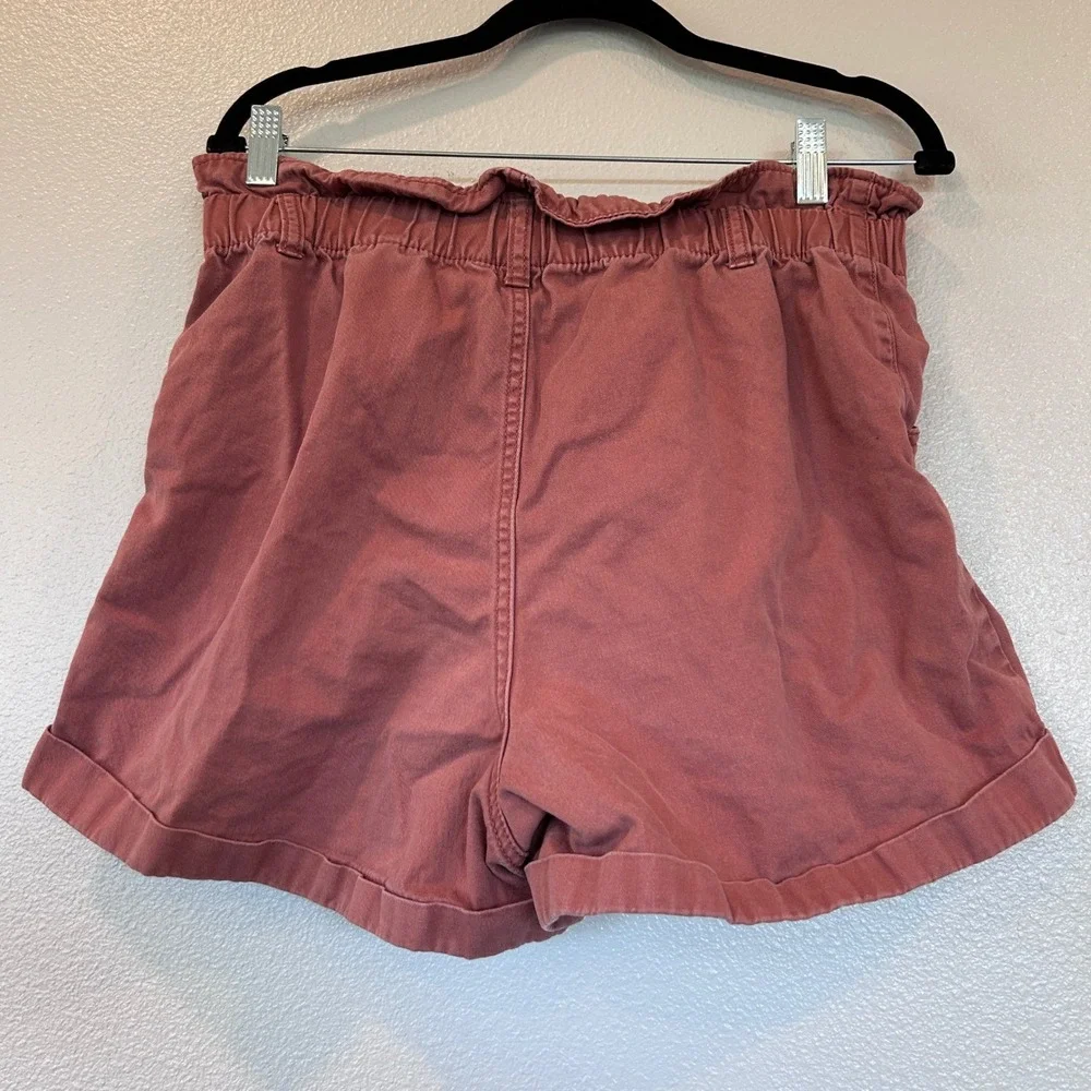 HM Womens High Waisted Paperbag‎ Shorts Terracotta Pink Cotton Size 10